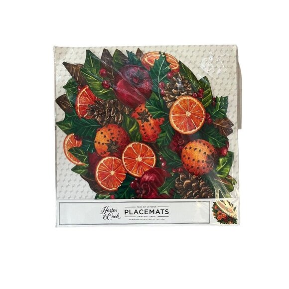 New Hester & Cook Die Cut Paper Placemats 12 Pk Winter Citrus USA Fruit Holiday - Picture 1 of 3
